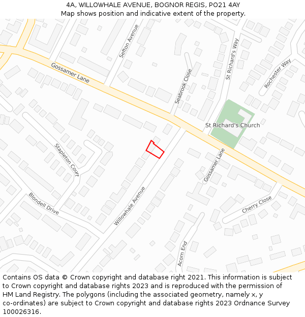 4A, WILLOWHALE AVENUE, BOGNOR REGIS, PO21 4AY: Location map and indicative extent of plot