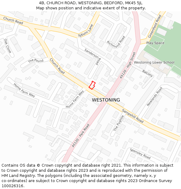 4B, CHURCH ROAD, WESTONING, BEDFORD, MK45 5JL: Location map and indicative extent of plot