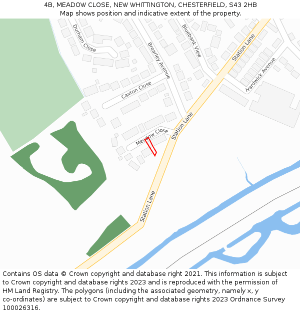 4B, MEADOW CLOSE, NEW WHITTINGTON, CHESTERFIELD, S43 2HB: Location map and indicative extent of plot