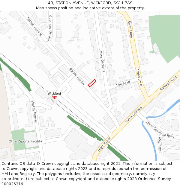 4B, STATION AVENUE, WICKFORD, SS11 7AS: Location map and indicative extent of plot