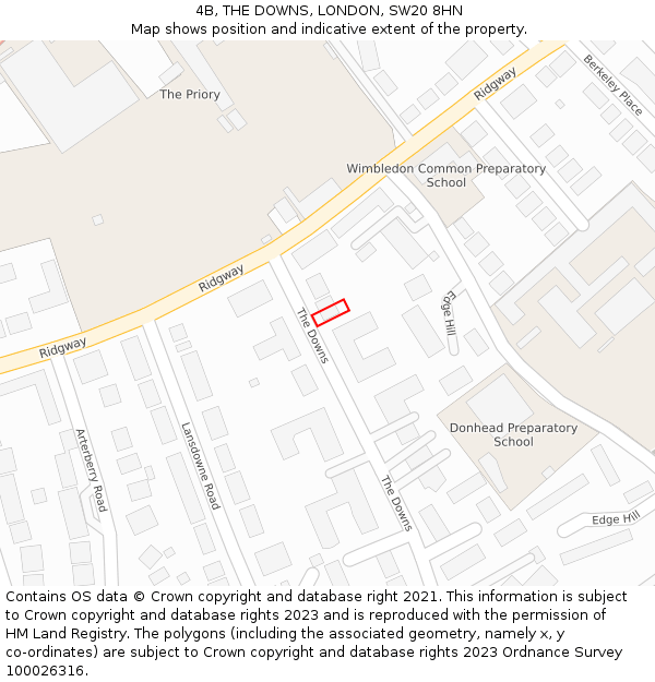 4B, THE DOWNS, LONDON, SW20 8HN: Location map and indicative extent of plot