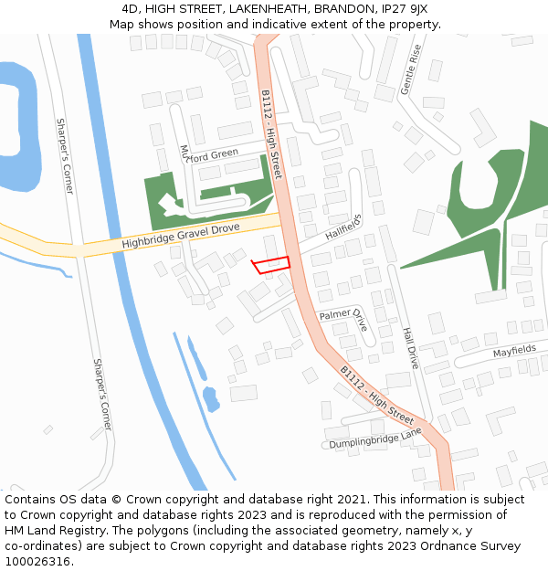 4D, HIGH STREET, LAKENHEATH, BRANDON, IP27 9JX: Location map and indicative extent of plot