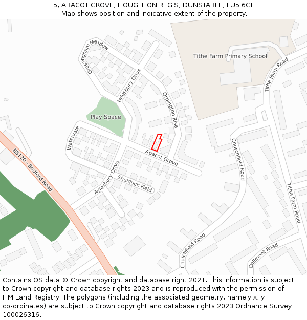 5, ABACOT GROVE, HOUGHTON REGIS, DUNSTABLE, LU5 6GE: Location map and indicative extent of plot