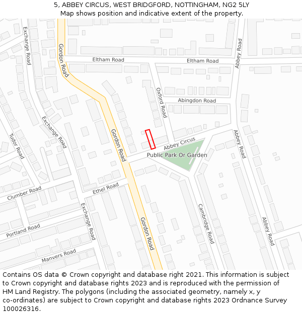 5, ABBEY CIRCUS, WEST BRIDGFORD, NOTTINGHAM, NG2 5LY: Location map and indicative extent of plot