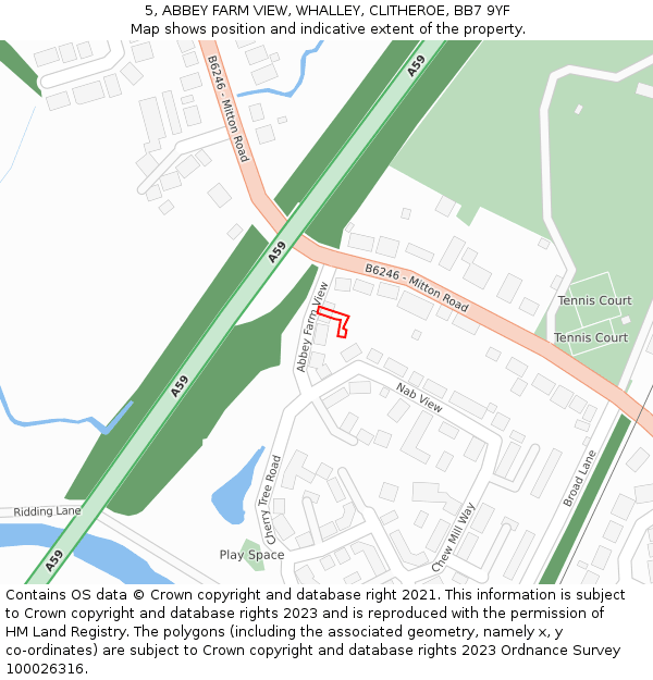 5, ABBEY FARM VIEW, WHALLEY, CLITHEROE, BB7 9YF: Location map and indicative extent of plot