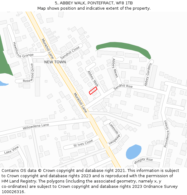 5, ABBEY WALK, PONTEFRACT, WF8 1TB: Location map and indicative extent of plot