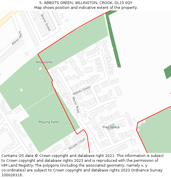 5, ABBOTS GREEN, WILLINGTON, CROOK, DL15 0QY: Location map and indicative extent of plot