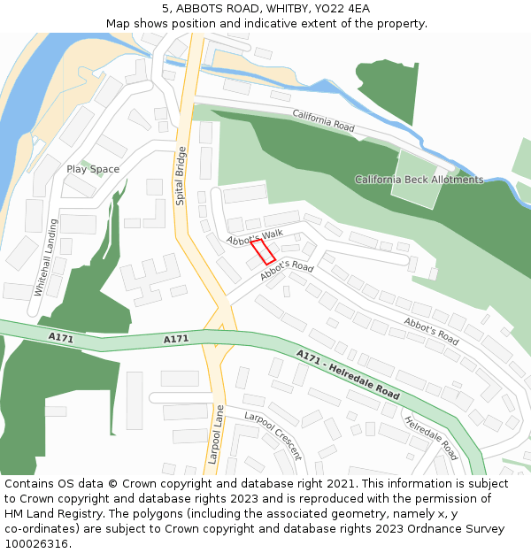 5, ABBOTS ROAD, WHITBY, YO22 4EA: Location map and indicative extent of plot