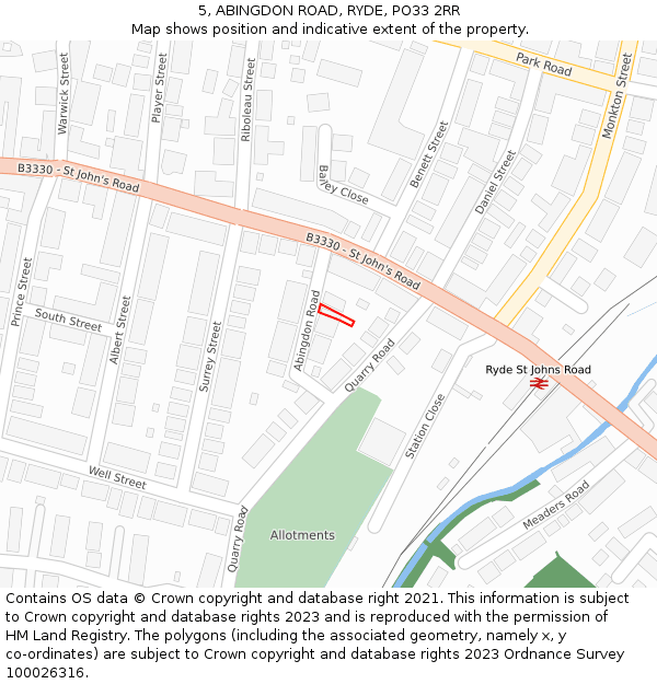 5, ABINGDON ROAD, RYDE, PO33 2RR: Location map and indicative extent of plot