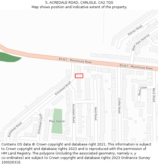 5, ACREDALE ROAD, CARLISLE, CA2 7QS: Location map and indicative extent of plot