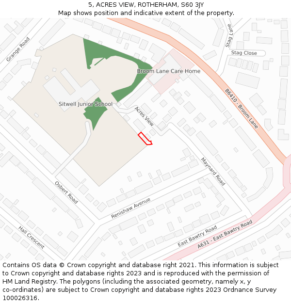 5, ACRES VIEW, ROTHERHAM, S60 3JY: Location map and indicative extent of plot