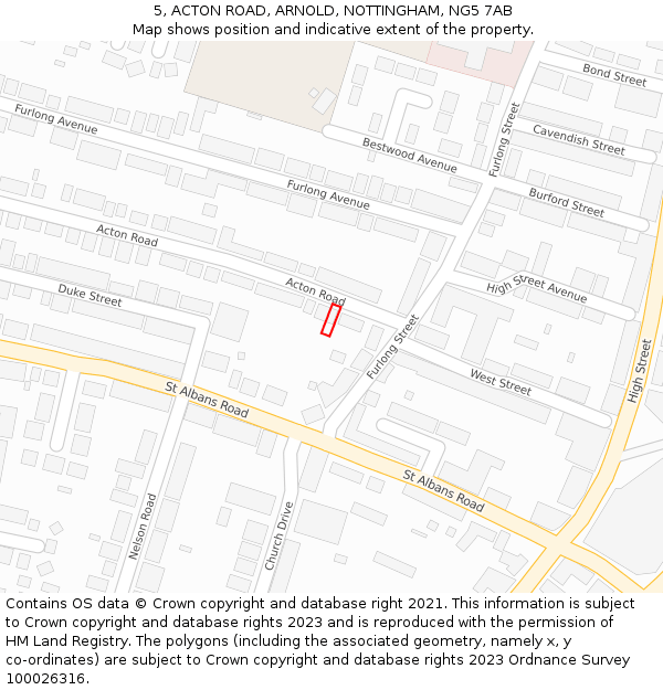 5, ACTON ROAD, ARNOLD, NOTTINGHAM, NG5 7AB: Location map and indicative extent of plot