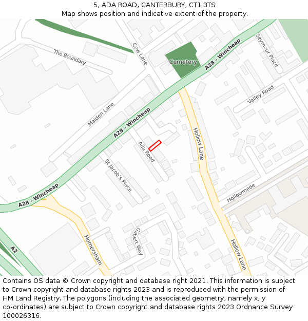 5, ADA ROAD, CANTERBURY, CT1 3TS: Location map and indicative extent of plot