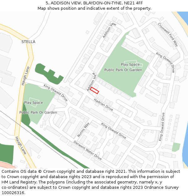 5, ADDISON VIEW, BLAYDON-ON-TYNE, NE21 4FF: Location map and indicative extent of plot