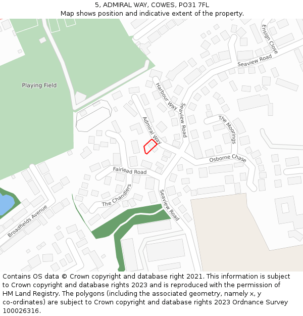 5, ADMIRAL WAY, COWES, PO31 7FL: Location map and indicative extent of plot