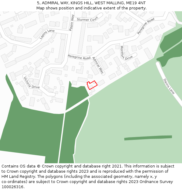 5, ADMIRAL WAY, KINGS HILL, WEST MALLING, ME19 4NT: Location map and indicative extent of plot