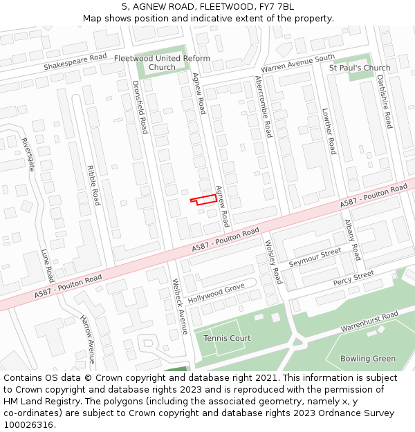 5, AGNEW ROAD, FLEETWOOD, FY7 7BL: Location map and indicative extent of plot