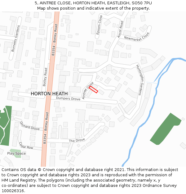 5, AINTREE CLOSE, HORTON HEATH, EASTLEIGH, SO50 7PU: Location map and indicative extent of plot