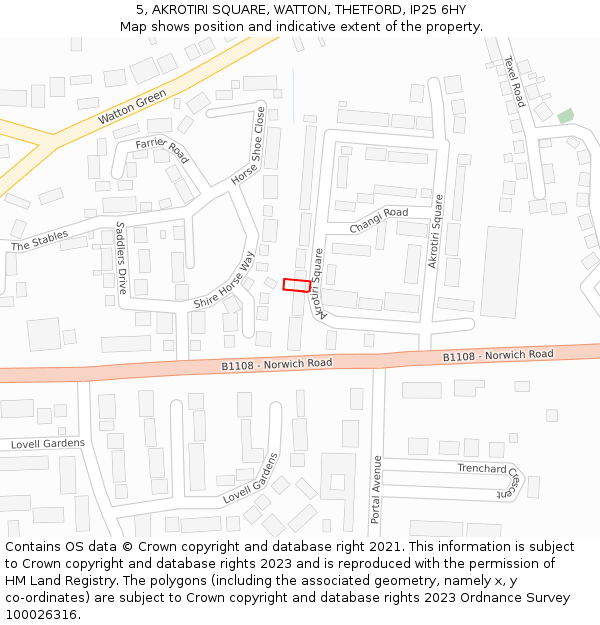 5, AKROTIRI SQUARE, WATTON, THETFORD, IP25 6HY: Location map and indicative extent of plot