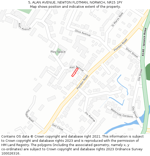 5, ALAN AVENUE, NEWTON FLOTMAN, NORWICH, NR15 1PY: Location map and indicative extent of plot
