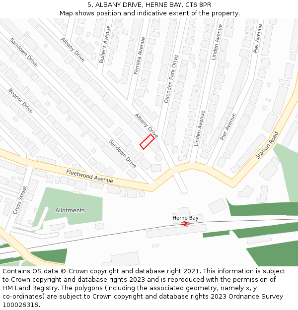 5, ALBANY DRIVE, HERNE BAY, CT6 8PR: Location map and indicative extent of plot