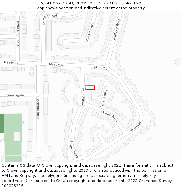 5, ALBANY ROAD, BRAMHALL, STOCKPORT, SK7 1NA: Location map and indicative extent of plot