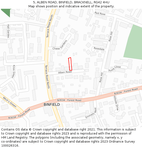 5, ALBEN ROAD, BINFIELD, BRACKNELL, RG42 4HU: Location map and indicative extent of plot