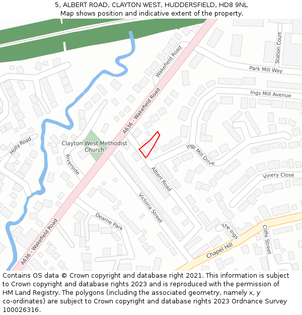 5, ALBERT ROAD, CLAYTON WEST, HUDDERSFIELD, HD8 9NL: Location map and indicative extent of plot
