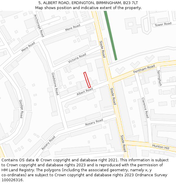 5, ALBERT ROAD, ERDINGTON, BIRMINGHAM, B23 7LT: Location map and indicative extent of plot