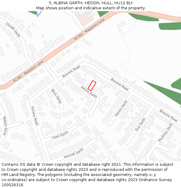 5, ALBINA GARTH, HEDON, HULL, HU12 8LY: Location map and indicative extent of plot