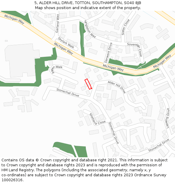 5, ALDER HILL DRIVE, TOTTON, SOUTHAMPTON, SO40 8JB: Location map and indicative extent of plot