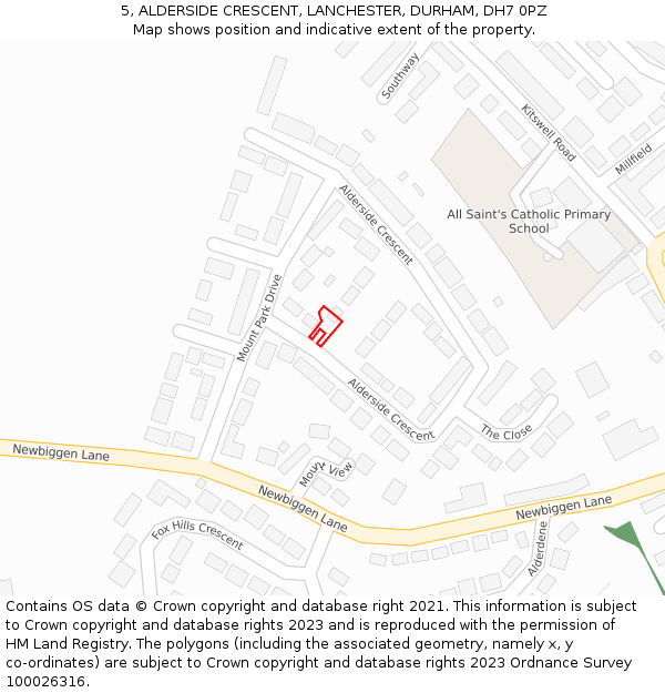 5, ALDERSIDE CRESCENT, LANCHESTER, DURHAM, DH7 0PZ: Location map and indicative extent of plot