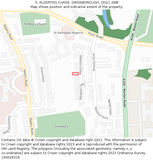 5, ALDERTON CHASE, GAINSBOROUGH, DN21 2WB: Location map and indicative extent of plot
