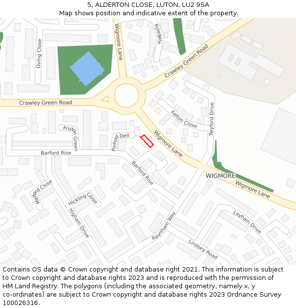 5, ALDERTON CLOSE, LUTON, LU2 9SA: Location map and indicative extent of plot