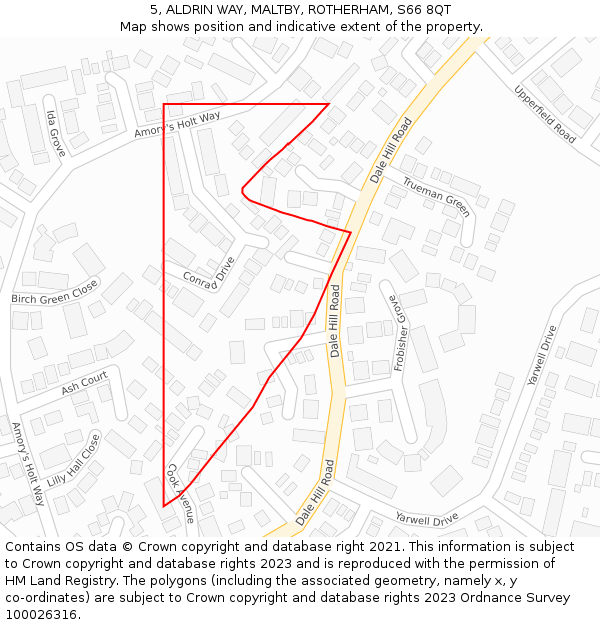 5, ALDRIN WAY, MALTBY, ROTHERHAM, S66 8QT: Location map and indicative extent of plot