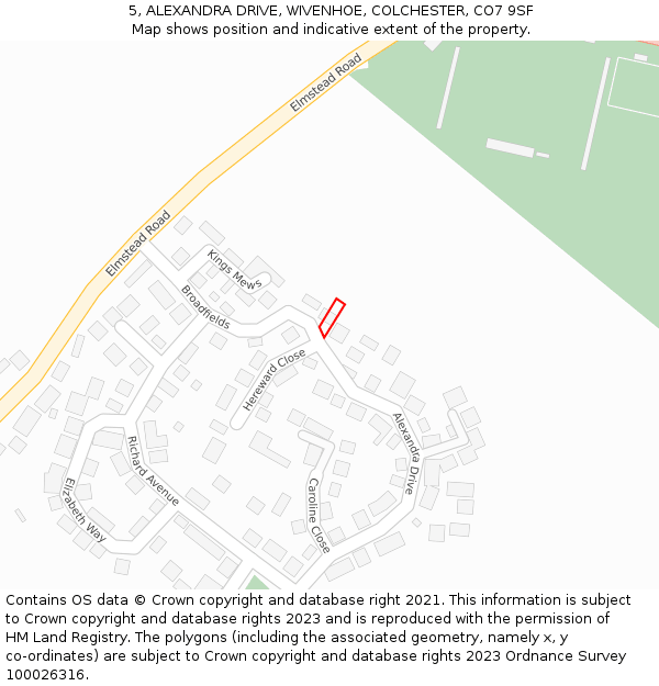 5, ALEXANDRA DRIVE, WIVENHOE, COLCHESTER, CO7 9SF: Location map and indicative extent of plot