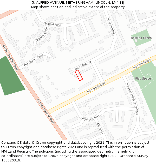 5, ALFRED AVENUE, METHERINGHAM, LINCOLN, LN4 3EJ: Location map and indicative extent of plot