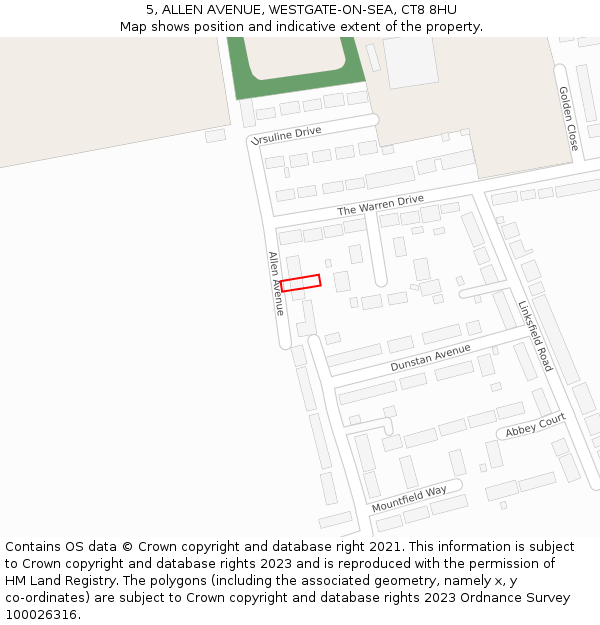 5, ALLEN AVENUE, WESTGATE-ON-SEA, CT8 8HU: Location map and indicative extent of plot