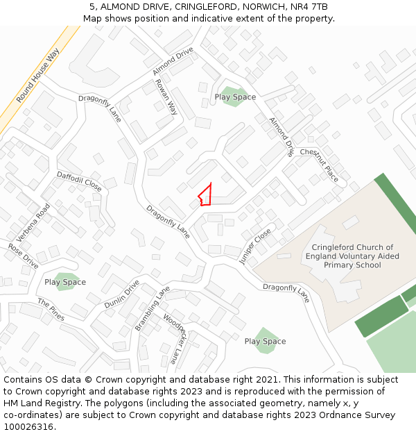 5, ALMOND DRIVE, CRINGLEFORD, NORWICH, NR4 7TB: Location map and indicative extent of plot