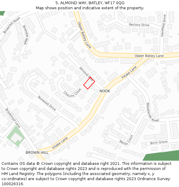 5, ALMOND WAY, BATLEY, WF17 0QG: Location map and indicative extent of plot