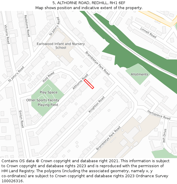 5, ALTHORNE ROAD, REDHILL, RH1 6EF: Location map and indicative extent of plot