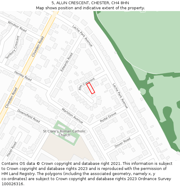 5, ALUN CRESCENT, CHESTER, CH4 8HN: Location map and indicative extent of plot