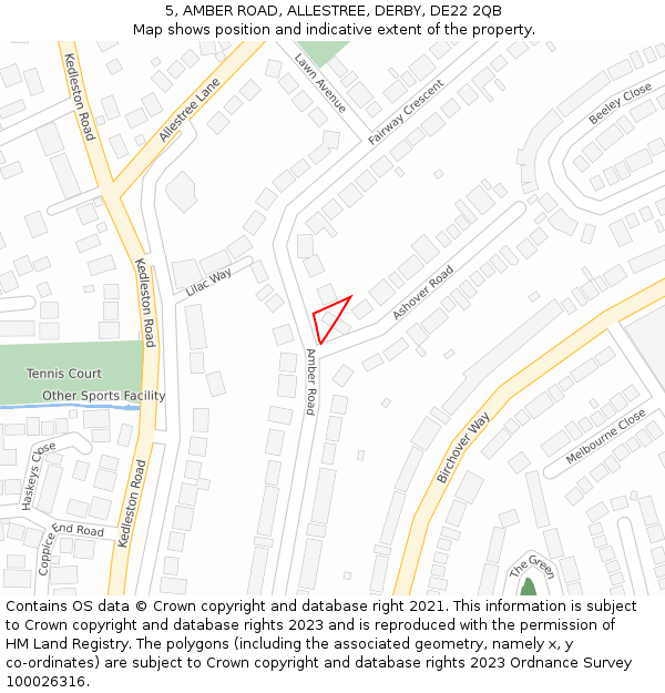 5, AMBER ROAD, ALLESTREE, DERBY, DE22 2QB: Location map and indicative extent of plot