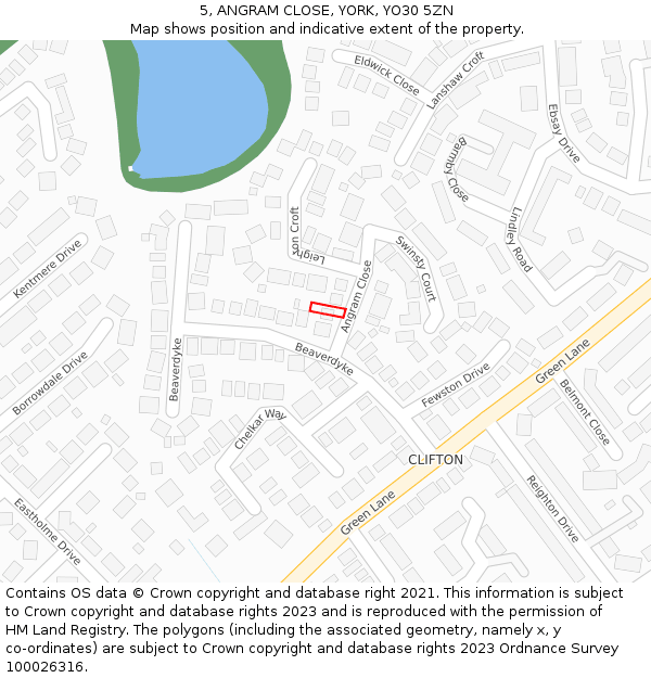 5, ANGRAM CLOSE, YORK, YO30 5ZN: Location map and indicative extent of plot