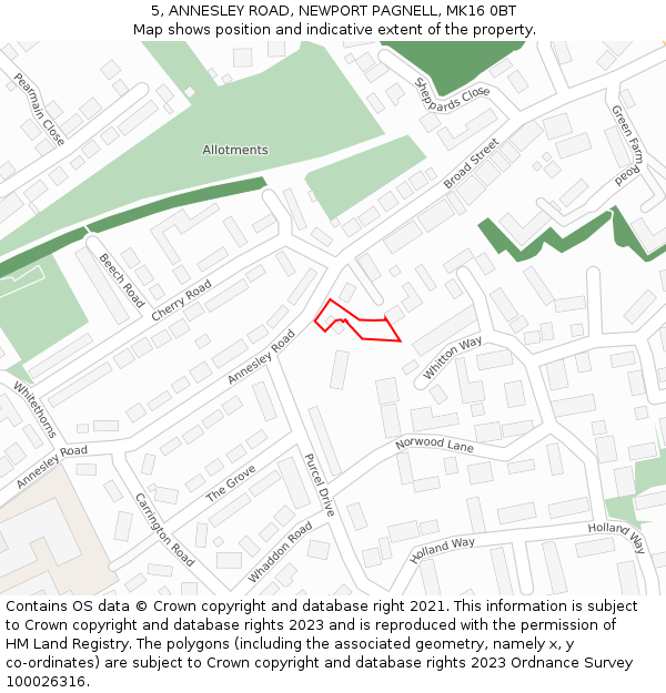 5, ANNESLEY ROAD, NEWPORT PAGNELL, MK16 0BT: Location map and indicative extent of plot