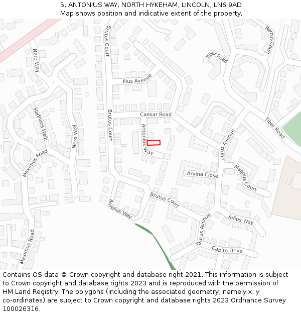 5, ANTONIUS WAY, NORTH HYKEHAM, LINCOLN, LN6 9AD: Location map and indicative extent of plot