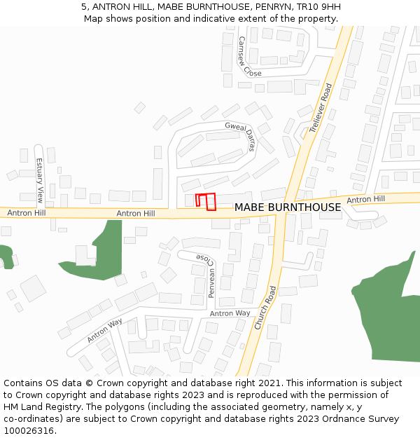 5, ANTRON HILL, MABE BURNTHOUSE, PENRYN, TR10 9HH: Location map and indicative extent of plot