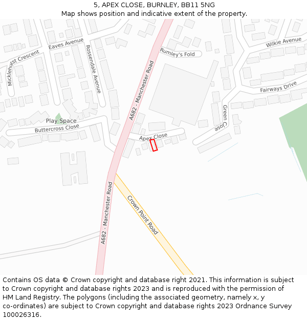 5, APEX CLOSE, BURNLEY, BB11 5NG: Location map and indicative extent of plot