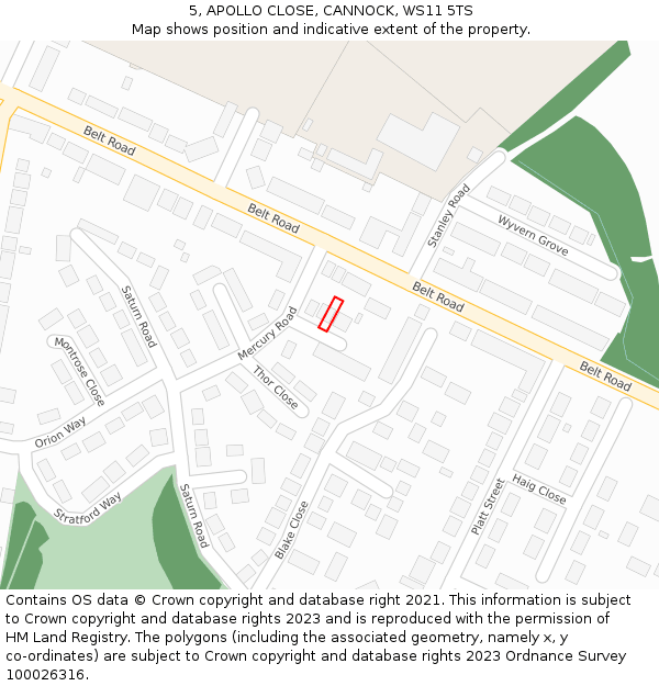 5, APOLLO CLOSE, CANNOCK, WS11 5TS: Location map and indicative extent of plot