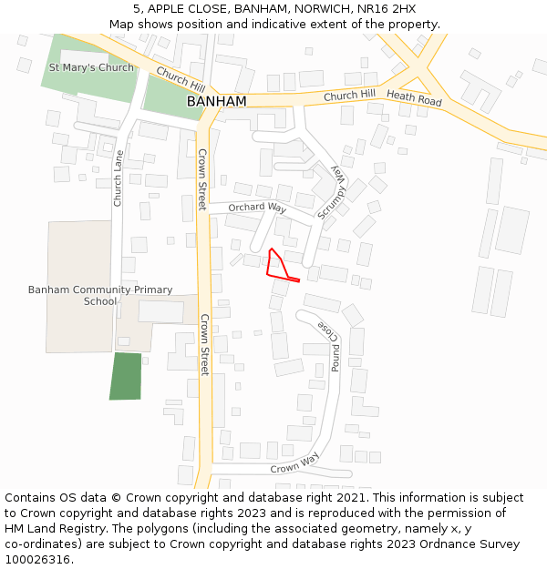 5, APPLE CLOSE, BANHAM, NORWICH, NR16 2HX: Location map and indicative extent of plot